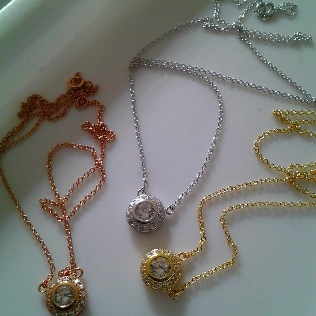 925 Sterling Silver And Cz Round Necklace
